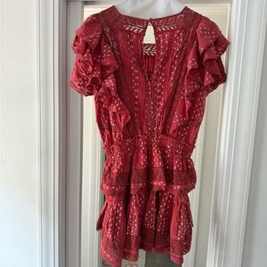 Loveshackfancy dark red cotton mini dress with ruffles